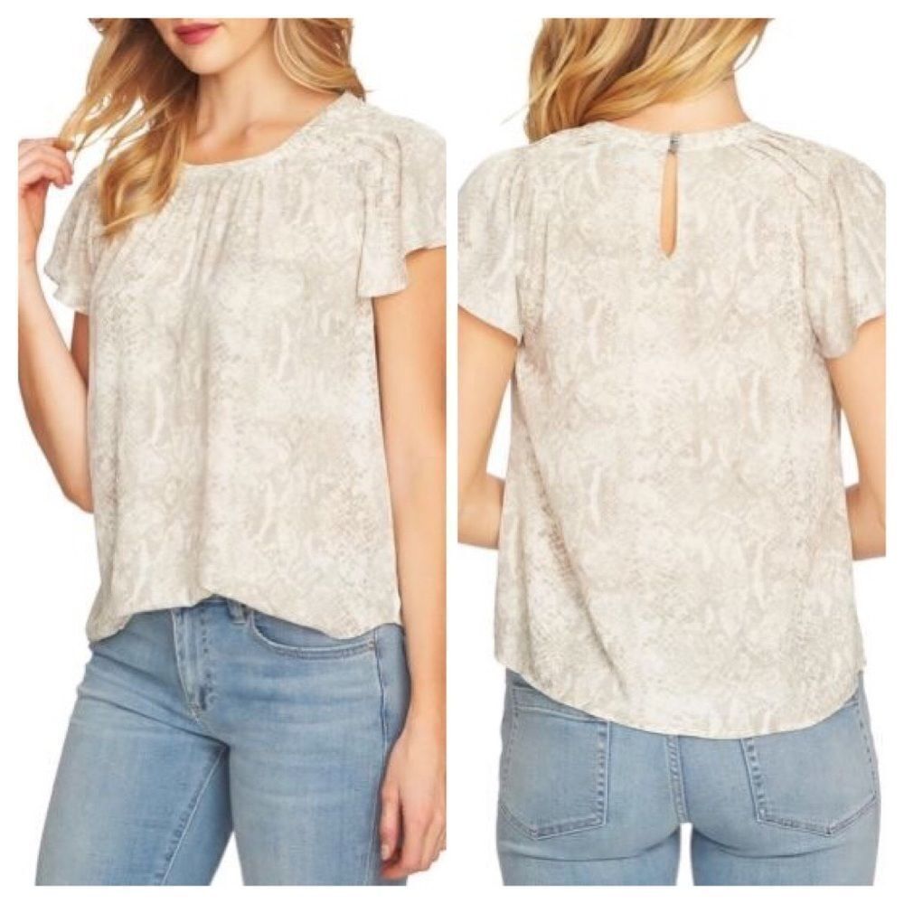 CeCe Canyon Snake Print Flutter Sleeve Top Sz S